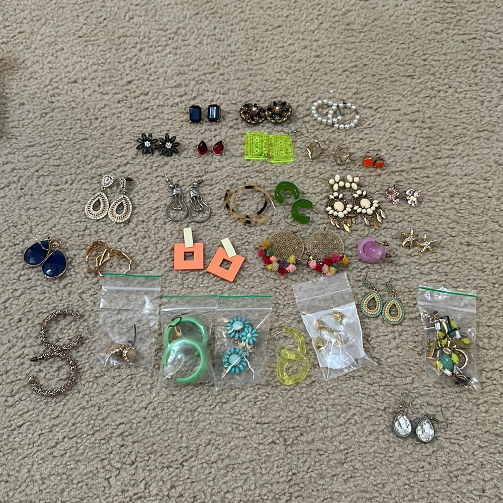 A lot of earrings. A lot of them are Francesca’s 29 pairs.